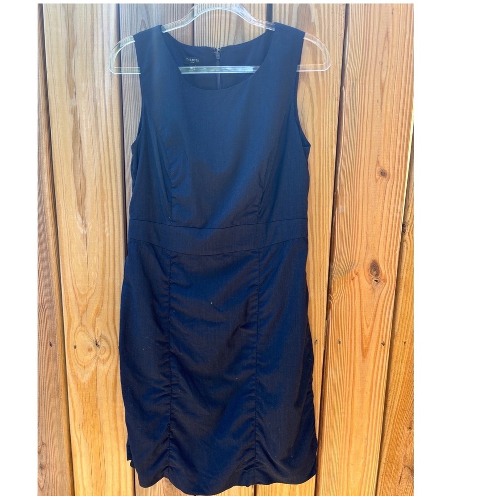 Talbots Petites Navy Blue Wool Blend Ruched Sheath Dress Size 6P Minimalist